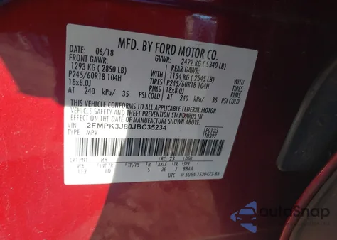 2018 Ford Edge Sel from USA, damaged, VIN 2FMPK3J80JBC35234